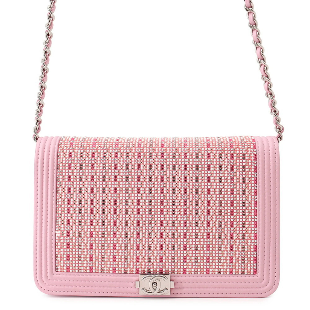 CHANEL Pink Leather Logo Wallet